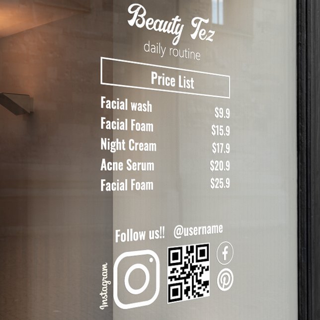 Aesthetician Price List Instagram Follow us (Esthetician Price List Instagram Follow us Window Cling)