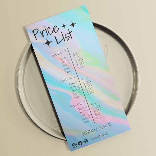 Aesthetician Price List Menu Rainbow Holographic (Esthetician Price List Menu Rainbow Holographic)