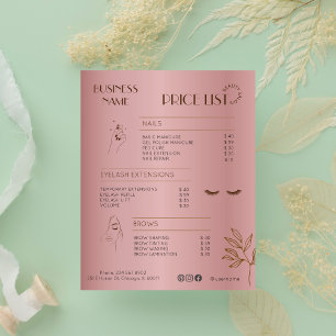 Aesthetician Price List Menu Rose Gold Social Medi
