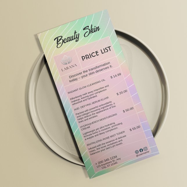 Aesthetician Price List Menu Trendy Hologram  (Esthetician Price List Menu Trendy Hologram)