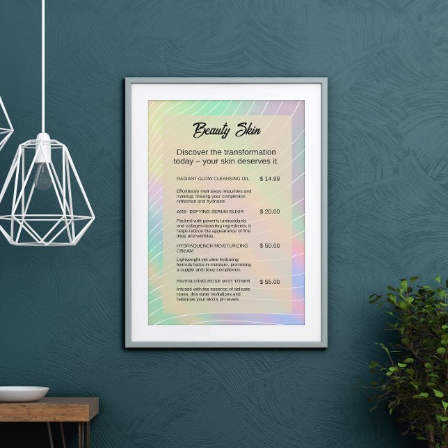 Aesthetician Price List Nail Tech Trendy Hologram Poster (Esthetician Price List Nail Tech Trendy Hologram Poster)