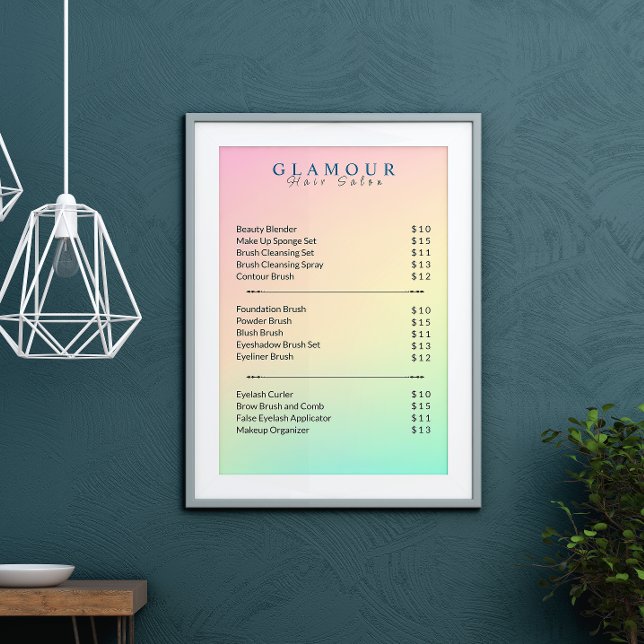 Aesthetician Price List Pastel Holographic Poster (Esthetician Price List Pastel Holographic Poster)