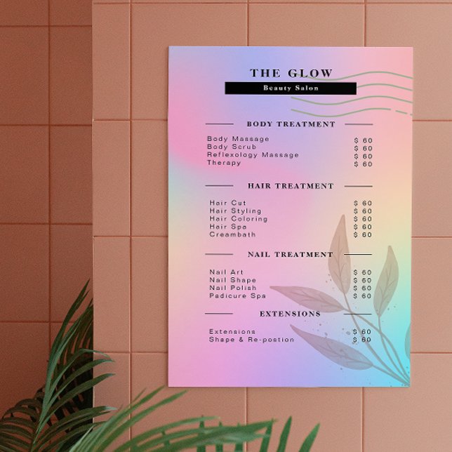 Aesthetician Price List Pink Holographic Iridescen Poster (Esthetician Price List Pink Holographic Iridescent Poster)