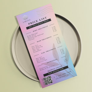 Aesthetician Price List Pink Holographic Iridescen Rack Card