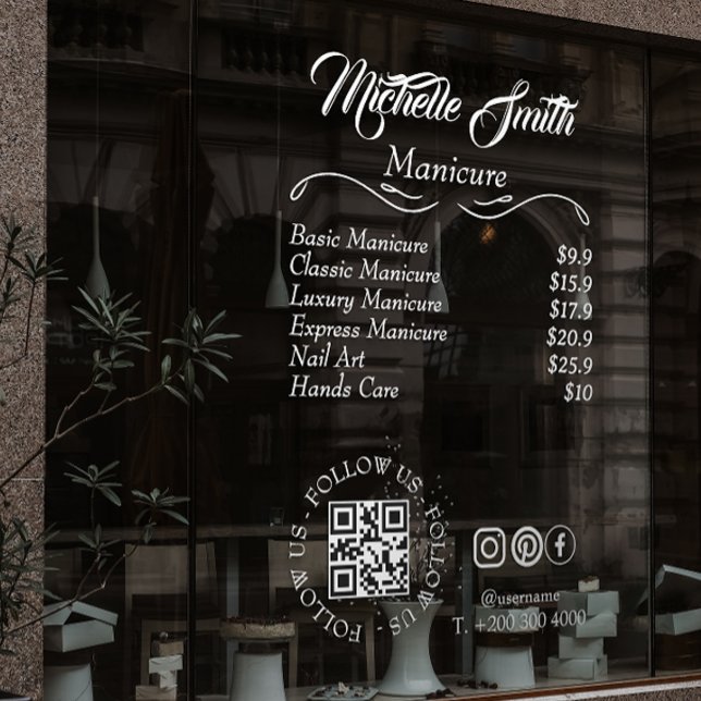 Aesthetician Price List Script Social Media Icons  (Esthetician Price List Script Social Media Icons Window Cling)
