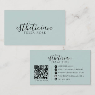Aesthetician QR Code Dusty Blue Green Business Card