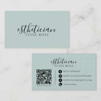 Aesthetician QR Code Dusty Blue Green Business Card