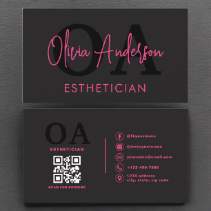 Aesthetician QR Code Hot Pink Black Social Media Business Card