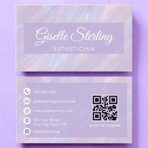 Aesthetician QR Code Iridescent Pastel Opal Business Card