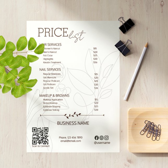 Aesthetician Service Price List Bohemian Scan Me Card (esthetician flyers)