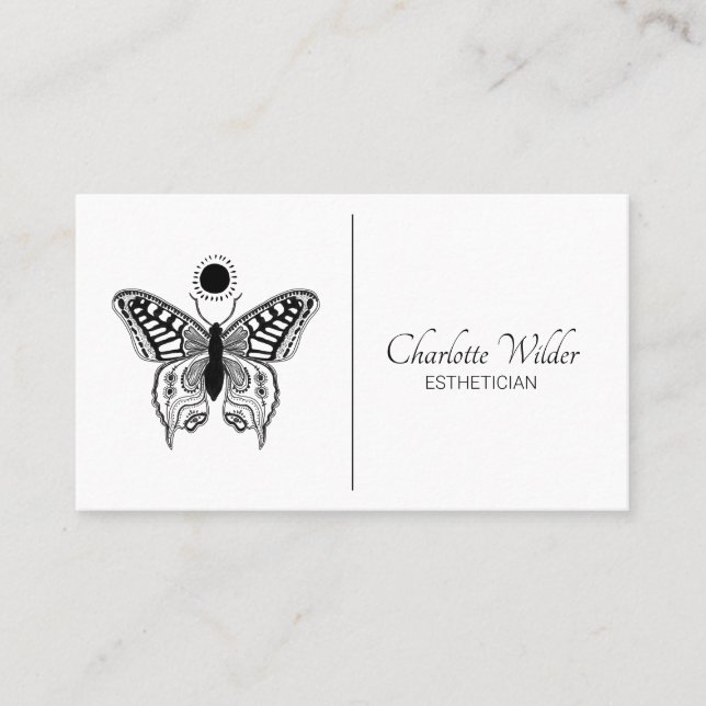 Aesthetician Skincare Butterfly Logo Business Card (Front)