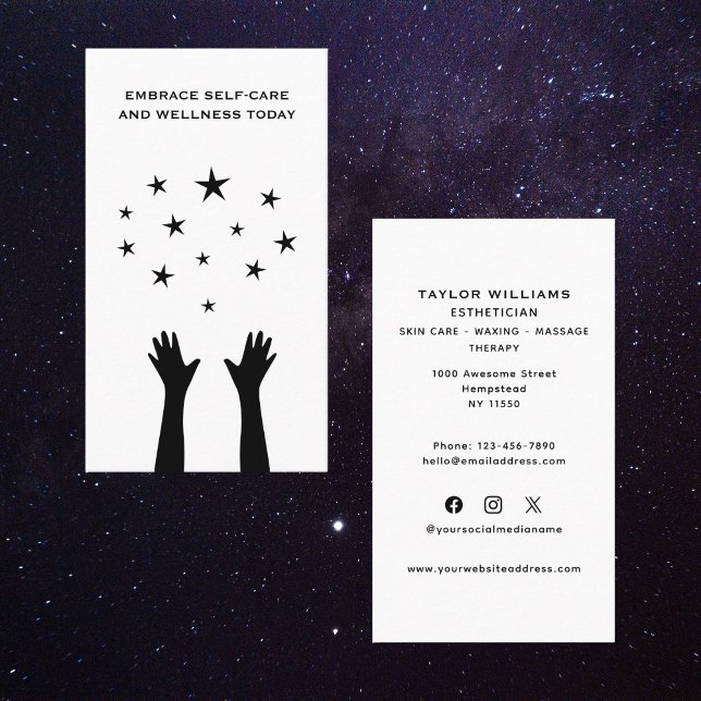 Aesthetician Skincare Hands Stars Fun Social Media Business Card (Creator Uploaded)