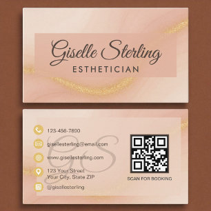 Aesthetician Watercolor Gold Monogram QR Code Business Card