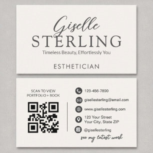 Aesthetician White Script Modern QR Code Business Card
