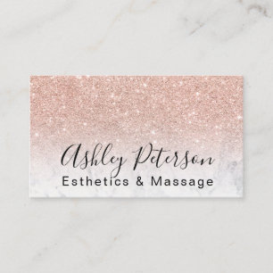 Aesthetics massage script marble rose gold glitter business card