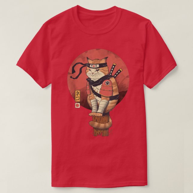 AETICON Japanese Style Samurai Cat  T-Shirt (Design Front)