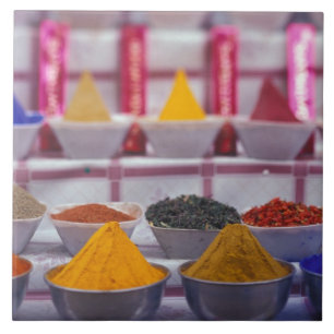 AF, Egypt, Aswan, Colourful spices in market. Tile