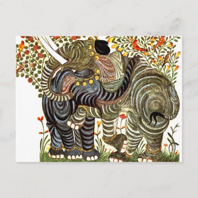 Affectionate, Decorated Elephants Postcard (Front)