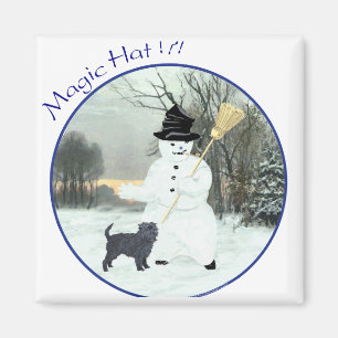 Affenpinscher and Snowman Magnet