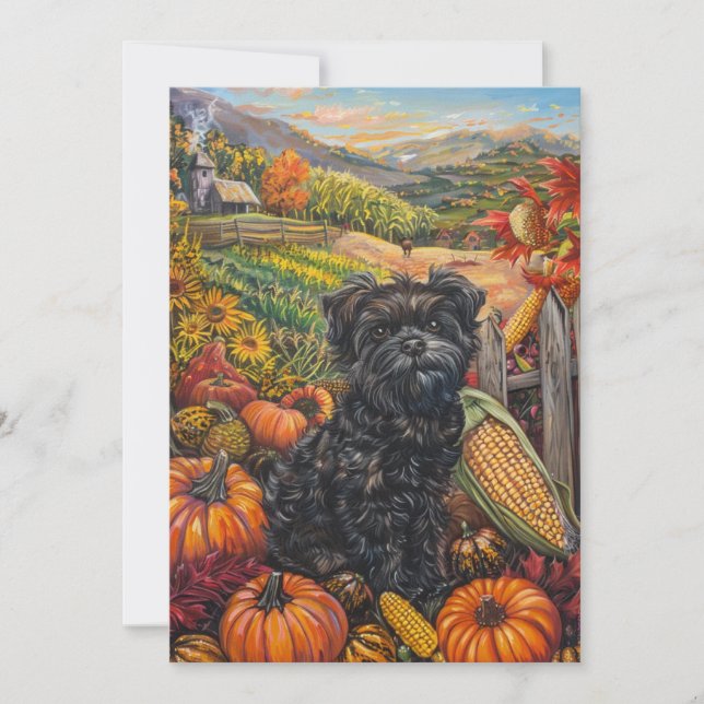 Affenpinscher Autumn Harvest Thanksgiving Dog Holiday Card (Front)