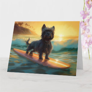 Affenpinscher Beach Surfing Painting Card