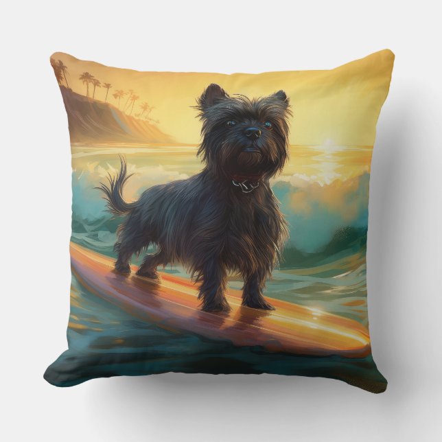 Affenpinscher Beach Surfing Painting Cushion (Front)