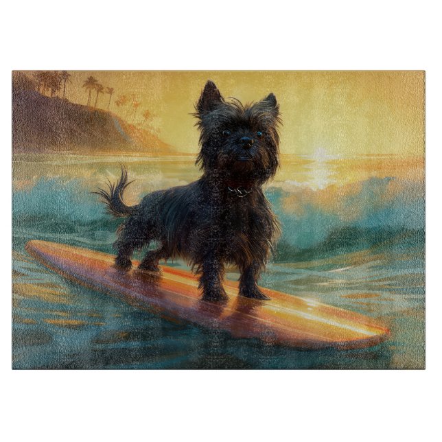 Affenpinscher Beach Surfing Painting Cutting Board (Front)