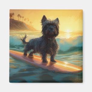 Affenpinscher Beach Surfing Painting Magnet