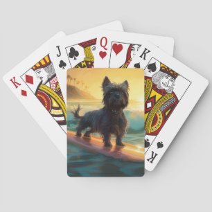 Affenpinscher Beach Surfing Painting Playing Cards