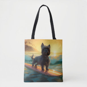 Affenpinscher Beach Surfing Painting Tote Bag