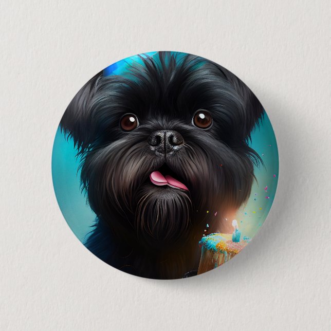 Affenpinscher celebrating Birthday Balloons cake 6 Cm Round Badge (Front)