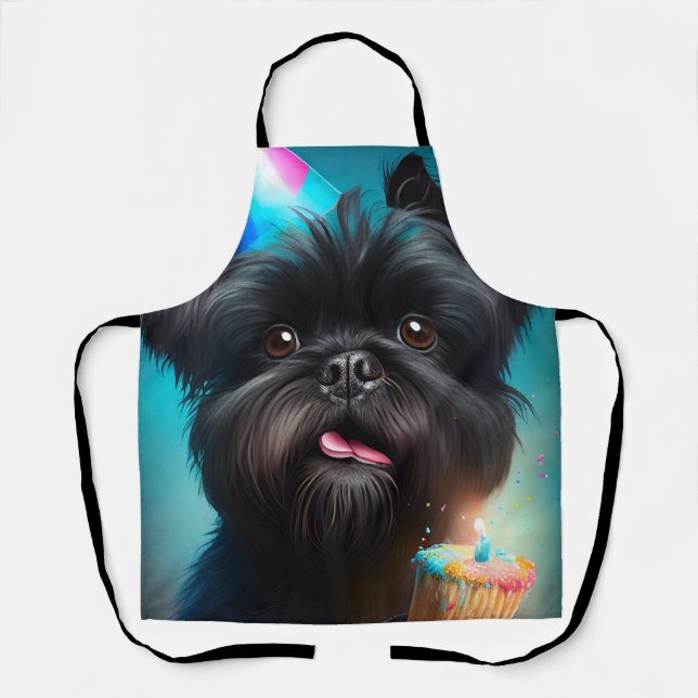 Affenpinscher celebrating Birthday Balloons cake Apron (Front)
