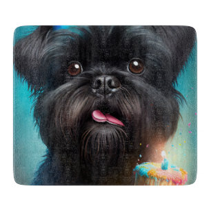 Affenpinscher celebrating Birthday Balloons cake Cutting Board