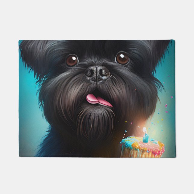 Affenpinscher celebrating Birthday Balloons cake Doormat (Front)