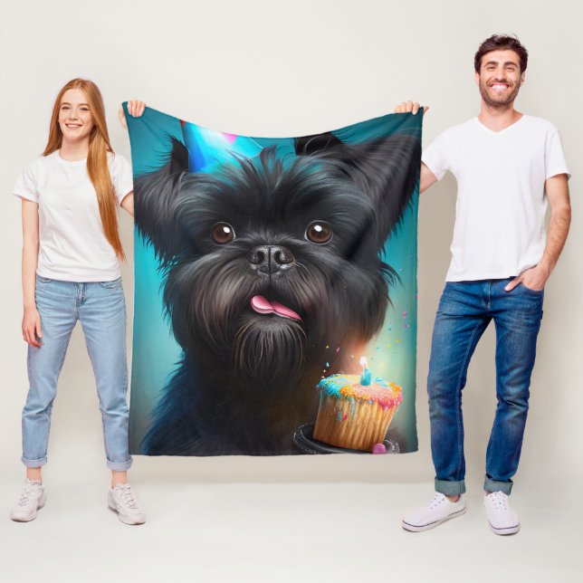 Affenpinscher celebrating Birthday Balloons cake Fleece Blanket (In Situ)