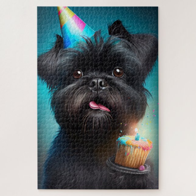 Affenpinscher celebrating Birthday Balloons cake Jigsaw Puzzle (Vertical)