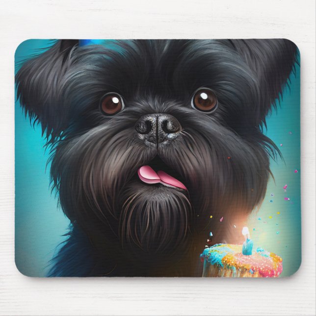 Affenpinscher celebrating Birthday Balloons cake Mouse Pad (Front)