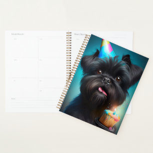 Affenpinscher celebrating Birthday Balloons cake Planner