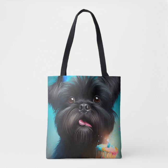Affenpinscher celebrating Birthday Balloons cake Tote Bag (Front)