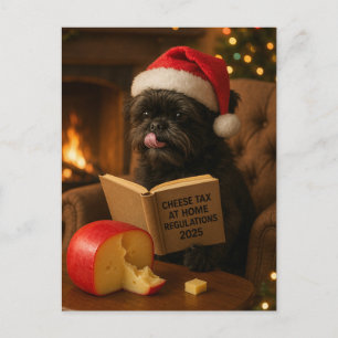 Affenpinscher 'Cheese Tax' Christmas postcard
