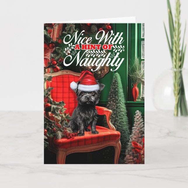 Affenpinscher Christmas Dog Naughty or Nice Holiday Card (Front)