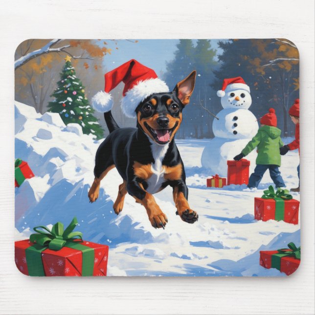 Affenpinscher Christmas Festive Snow Scene Mouse Pad (Front)