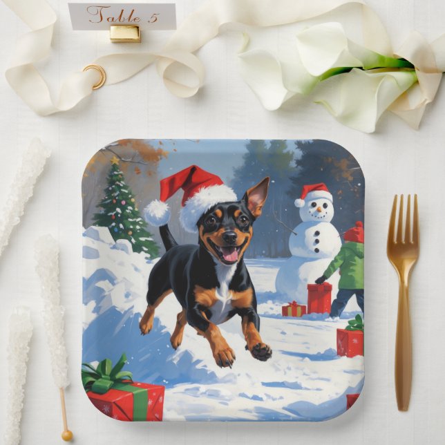 Affenpinscher Christmas Festive Snow Scene Paper Plate (Wedding)