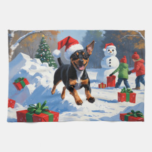 Affenpinscher Christmas Festive Snow Scene Tea Towel