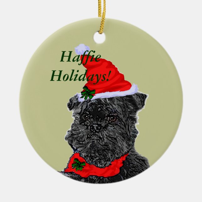 Affenpinscher Christmas Gifts, HaffieHolidays! Ceramic Tree Decoration (Front)