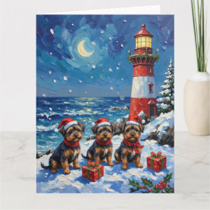 Affenpinscher Christmas Lighthouse Holiday Card