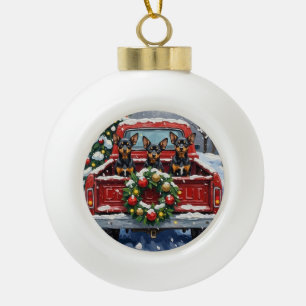 Affenpinscher Christmas Red Truck Holiday Ceramic Ball Christmas Ornament