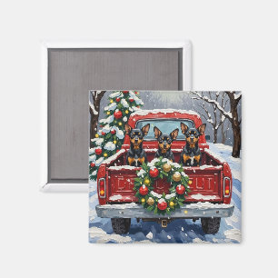 Affenpinscher Christmas Red Truck Holiday Magnet