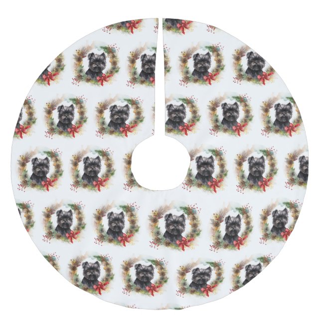 Affenpinscher Christmas Wreath Festive Pup Brushed Polyester Tree Skirt (Front)