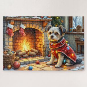 Affenpinscher Dog by Cosy Christmas Fireplace Jigsaw Puzzle